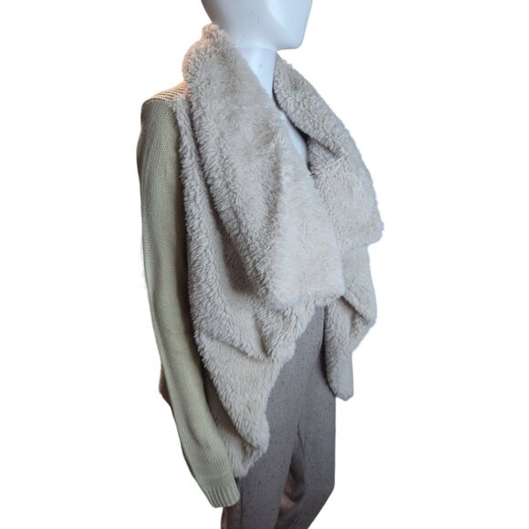 Venus Cozy & Soft Faux Fur Mixed Media Knit Open Front Cardigan Sz Small - Picture 4 of 10